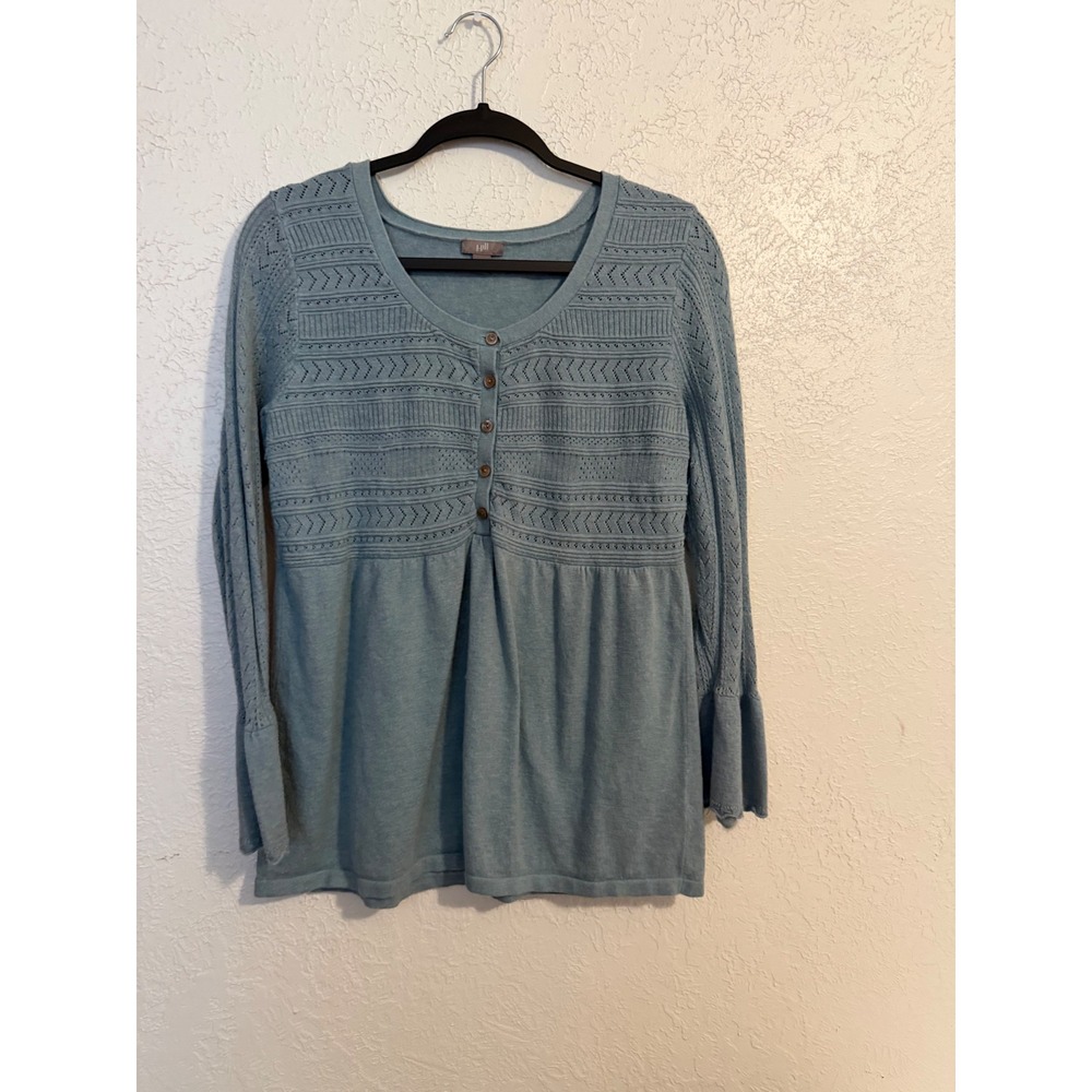 J. Jill Womens Blue Pointelle Empire Waist Angora Blend Sweater Size M